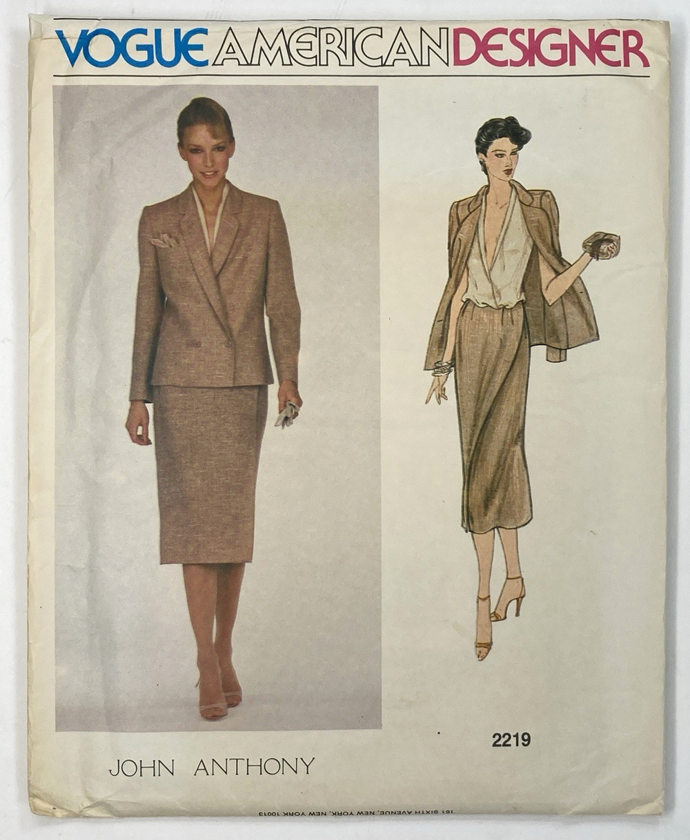 Vogue 2219 John Anthony Designer Power Suit Skirt Jacket Blouse Sz 6 Uncut '80s